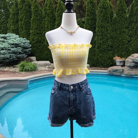Sunny Yellow Print Smocked Summer Tube Top - Picture 1 of 6